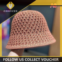 Csndices หมวกฟล็อปปี้ดิสก์ผ้าโครเชต์ถักมือ,สำหรับฤดูร้อน Topi Bucket โดมพับได้กลวงสีทึบหมวกชายหาดหมวกสตรีนุ่มเรียบง่าย