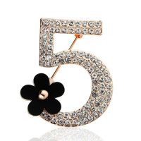 ▽❃✎  rhinestone number 5 flower brooch Luxury fashion wedding party letter boutonniere brooches gift