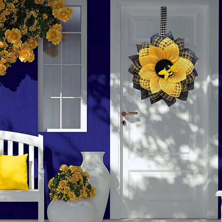 sunflower-hanging-wall-decor-bee-honey-artificial-decorations-bee-wreath-for-front-door