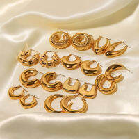 Yuki S 2022ใหม่ Hollow น้ำหนักเบา Chunky Gold Hoop ต่างหูสำหรับผู้หญิง Minimalist สแตนเลสกันน้ำ Tarnish Free