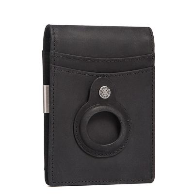 KAVIS กระเป๋าสตางค์ขนาดเล็กสำหรับผู้ชายพร้อมที่ปิด Airtag บางเฉียบปกป้อง RFID กระเป๋ากระเป๋าเก็บบัตรหนังแท้คลิปเงินผู้ชายเรียบง่าย