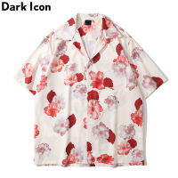 Dark ไอคอนเสื้อฮาวายลายดอกไม้ผู้ชาย Tur-ผู้ชาย S เสื้อโปโลสีดำสีขาว