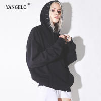 Yangelo Gothic Spiked Hoodie Women Y2K Tops Sweatshirt Fall Winter Black Punk Long Sleeve Loose Pullover Female Streetwear Top