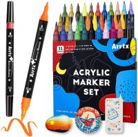 Arrtx 32 Colors Acrylic Paint Markers Color Permanent DIY Paint Pen for Canvas Glass Ceramic Stone Wood Rock Painting