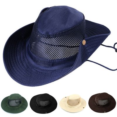[hot]Solid Color Wide Brim Breathable Mens Hat Outdoor Fishing Hunting Sun Hat Bucket Flap Cap Cycling Camping Hiking Equipment