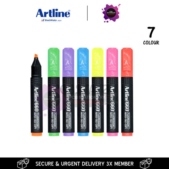 Artline 660 Fluorescent Highlighter Pen / Highlight Pen 7 Colour Lazada
