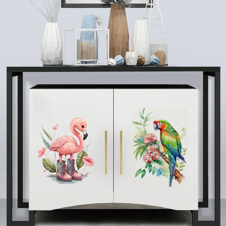 lz-t303-owl-parrots-birds-heron-floral-cartoon-animals-wall-sticker-bathroom-toilet-decor-living-room-cabinet-refrigerator-decals