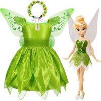 Girls Tinker Bell Costume Halloween Costume for Kids Green Tinkerbell Fancy Dress Fairy Princess Cosplay Carnival Party 2-10Y