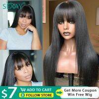 【DT】hot！ Sexay Scalp Bang Human Hair Wig Raw Straight Fringe Wigs Fake 8-24 Inch 200 Density