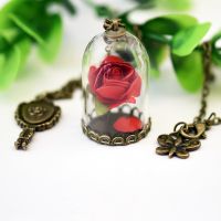 ✕ Beauty and the Beast Necklace Rose in Terrarium Pendant His Beauty/Her Beast Valentines DayFairy Tale Movie Victorian Jewelry