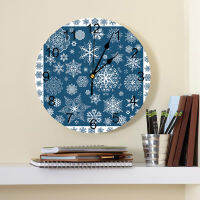 Christmas Blue Snowflake Texture Wall Clock Dinning Restaurant Cafe Decor นาฬิกาแขวนผนังทรงกลม Silent Home Decoration