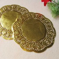 【CC】 100pcs 6.5 quot;7.5 quot;8.5 quot;10.5 quot;12 quot;Creative Round Gold Paper Doily Doilies Placemat Wedding Decoration