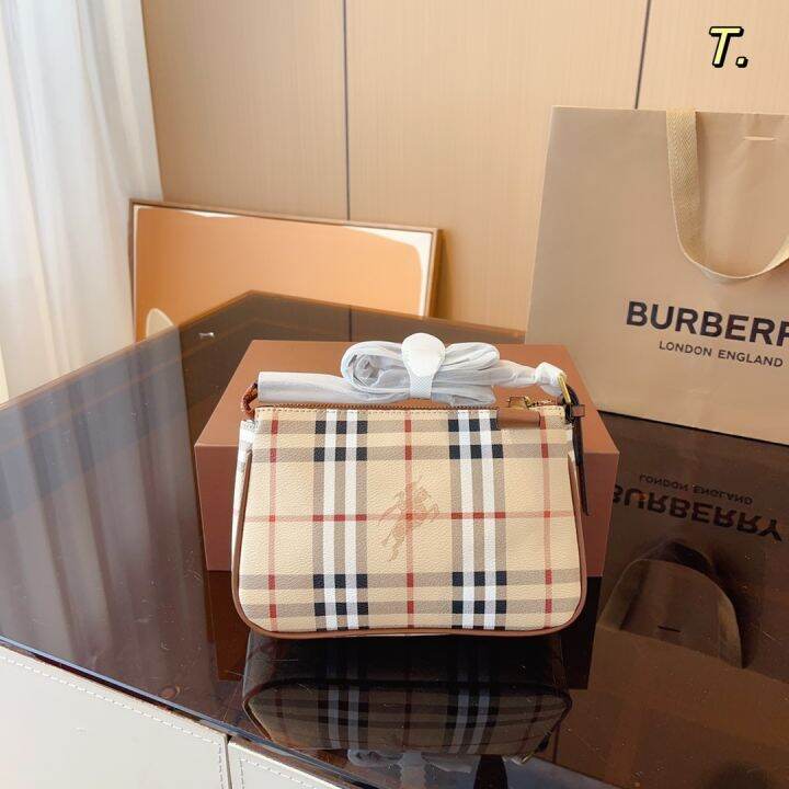 กระเป๋าผู้หญิงดีไซน์แบรนด์กระเป๋าดั้งเดิม-burberryเรียกระเป๋าสะพายข้างกระเป๋าสะพายไหล่กระเป๋าแบบหนีบแขนขนาดเล็กลายสก๊อตกระเป๋าสะพายสำหรับผู้หญิงสไตล์อังกฤษชั้นบนสุดพร้อมกล่อง