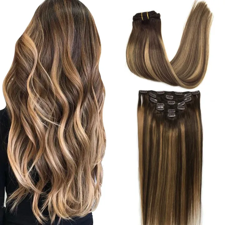 Googoo 7pcs 120g Hair Extensions Clip in Remy Ombre Chocolate Brown to  Caramel Blonde Balayage Clip in Human Hair Extensions Natural Hair  Extensions Straight Real Hair Extensions 20 inch | Lazada PH