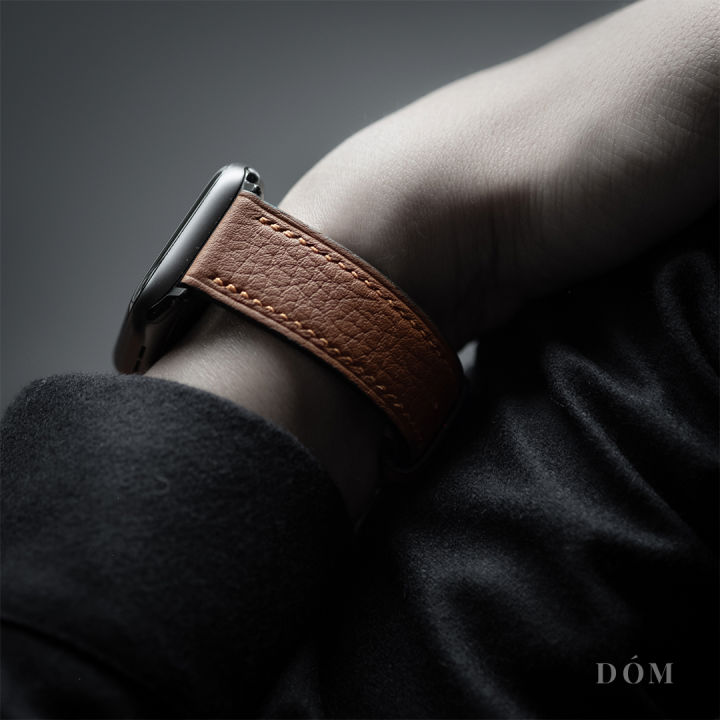 สายนาฬิกา-apple-watch-dom-type-02-saddle-tan-สายนาฬิกาหนังแท้-german-deep-grain-สายแอปเปิ้ลวอชหนังแท้