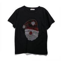 Christmas Hat Diamonds T-Shirts Sexy Streetwear Black Drilling T shirts Casual Vintage Harajuku Loose Tops Tees T177 XS-4XL-5XL-6XL