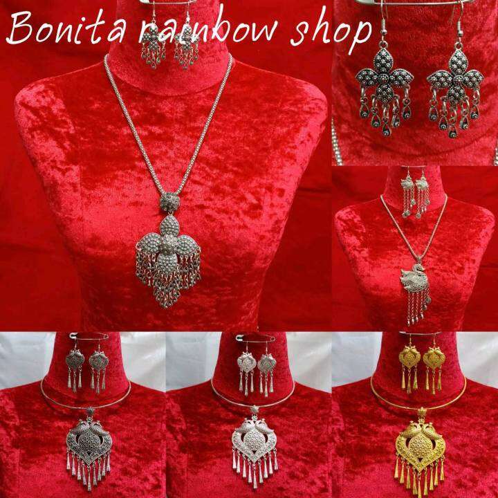 สร้อยคอพร้อมต่างหู-สร้อยคอโชคเกอร์-สีเงินรมดำ-สีทอง-สีเงินขาว-เครื่องประดับชุดไทย-รุ่นช็อคเกอร์-58915