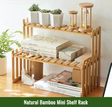 Natural Bamboo Tabletop Stand, 2-Tier Desktop Shelf or Spice Rack