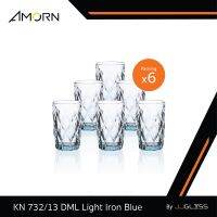 JJGLASS - (AMORN) KN 732/13 DML Light Iron Blue (1x6) - แก้วน้ำดื่ม แก้วน้ำผลไม้ แก้วลายเพชร แก้วมีลวดลาย ความสูง 13 ซม. แพ็ค 6 ใบ