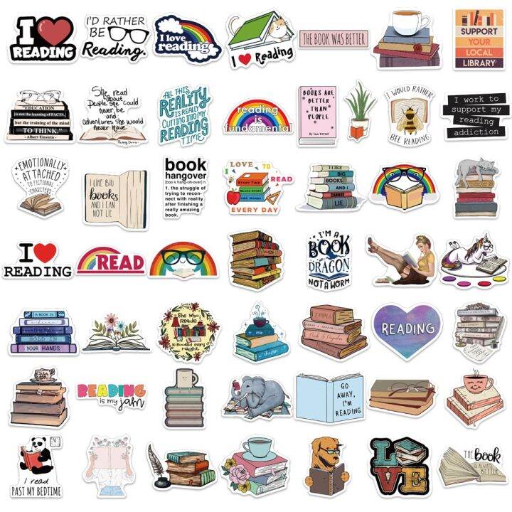 50-100pcs-diary-book-reading-stickers-for-notebook-motorcycle-skateboard-computer-decal-cartoon-luggage-graffiti-sticker-stickers-labels