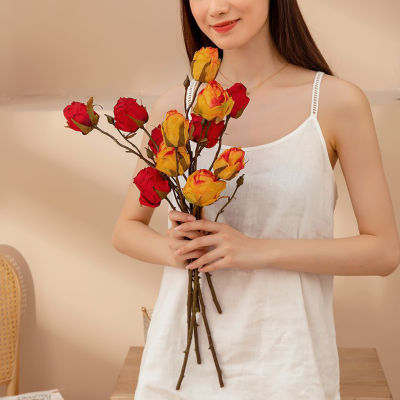 Sanwood®ดอกไม้เทียมเป็นมิตรกับสิ่งแวดล้อมที่สมจริง Faux ดอกไม้ผ้าไหม2หัวดอกกุหลาบปลอมสำหรับ Home