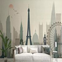 ▥✆☑ Decorative wallpaper Nordic style nostalgic city silhouette scenery background wall