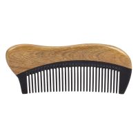 10X Natural Green Sandalwood Hair Comb - No Static Wooden Fine Tooth Black Buffalo Horn Comb (Green Sandalwood)