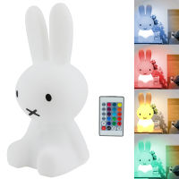 28CM Rabbit Night Light Ins Girl Heart Bedroom Sleep Childrens Room Bedside Lamp Color Remote Control Timing Lamps Night Lamp
