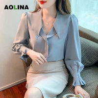 AOLINA 2022ฤดูใบไม้ร่วงใหม่ Atasan Sifon แขนพองสำหรับผู้หญิงแขนยาวมืออาชีพ