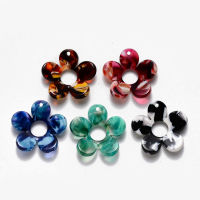 5pc Cellulose Acetate(Resin) Pendants, Flower, Mixed Color, 23x24x5mm, Hole: 1.4mm