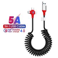 5A 3 in 1 Spring Charging USB Cable For Huawei 3in1 2in1 Micro USB Type-C Fast Charger Data Cable Cord For iPhone Sansung Xiaomi