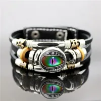 Dragon Eyes Glass Snap Button Bracelet for Men Evil Eye Jewelry Handmade Multilayer Beaded Leather Bracelet Adjustable Wholesale