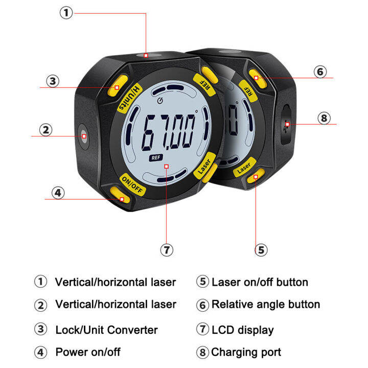 kkmoon-ตัวค้นหาระดับดิจิตอลและมุมแม่เหล็ก5ด้านอเนกประสงค์4-90-inclinometer-จอแสดงผล-lcd-มาตรวัด4หน่วยสลับได้สองเส้น-เลเซอร์-ระดับ