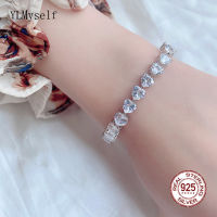 Solid Silver Tennis celet With Full 6mm Shiny Heart Zircon 15-18CM Length Jewelry Real 925 Fine Jewellery For Wedding Gift