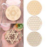 【CW】◇  1PC Chakra Pattern Coaster Wood of life  Round Stone Set