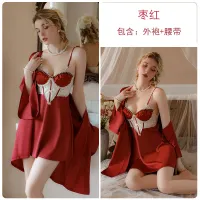 2023 Hot Sexy Sweet Satin Lace Plus Chest Pad Slip Nightdress Loose Outerwear Gown Womens Homewear Suit P3257