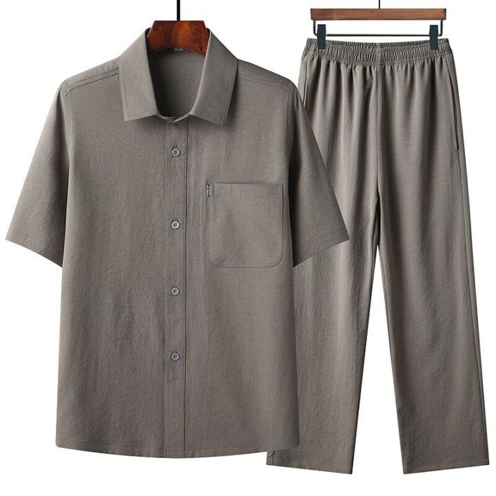 กางเกง-เสื้อ2023ฤดูร้อนแฟชั่นผู้ชายเสื้อผู้ชายผ้าฝ้ายและเสื้อลินินผู้ชายแขนสั้นเสื้อลำลองผู้ชาย-m-5xl-ขนาด