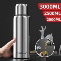 เครื่องกรองกระบอกน้ำเก็บความร้อน2/3L ความจุขนาดใหญ่ทำจากสเตนเลสสตีลสำหรับกลางแจ้งแบบพกพาสำหรับรถยนต์และวาล์วเครื่องดูดฝุ่นโดยไม่มีบิสฟีนอล