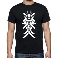 เสื้อยืดแขนสั้น ผ้าฝ้าย พิมพ์ลาย Viking Mask Tribal Tattoo Homme Noir Tattoo สําหรับผู้ชาย HJH8