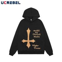 Cross Embroidery Hooded Sweatshirts Mens Autumn Loose Drop Shoulder Simple Style Long Sleeve Hoodies Men