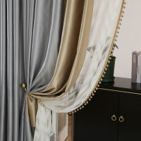 Light Luxury High-end Imitation Silk Silk Cotton Curtains Modern Simple Color Matching Curtains for Living Room Bedroom