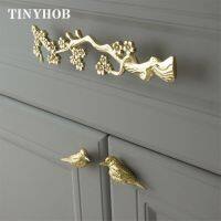 Birds Knobs for Dresser Plum Branches Cupboard Door Handles Drawer Cabinet Pulls Brass Decor Furniture Hardware