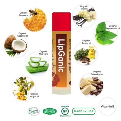 Lipganic ลิปบาล์มย้อมสีออร์แกนิก ลิปแกนิค บรอนซ์ ลิปบาล์มออร์แกนิค ผลิตจากธรรมชาติ  Bronze Tinted Organic Lip Balm (4.25g)