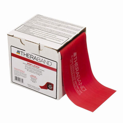 THERABAND Resistance Band 25 Yard Roll, Medium Red Non-Latex Professional Elastic Bands For Upper &amp; Lower Body Exercise Workouts, Physical Therapy, Pilates, &amp; Rehab, Dispenser Box, Beginner Level 3 Red - Medium