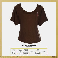 USED Playhound by Greyhound - Oversized Brown Dog T-Shirt | เสื้อยืดสีน้ำตาล เสื้อโอเวอร์ไซส์ ลายปัก หมา แขนสั้น สาวอวบ สายฝอ แท้ มือสอง