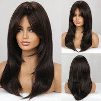 Medium Length Synthetic Wigs Dark Black-Brown Wig with Side Bangs Natural Layered Fake Hair For Women Cosplay Heat Resistant