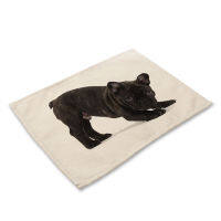 1Pcs French Bulldog Dog Pattern Placemat Dining Table Mat Cotton Linen Drink Coaster Cup Mat Kitchen Accessories