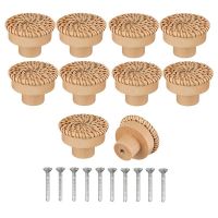 ►✱ 10 Pcs Round Cabinet Knobs Wooden Rattan Drawer Pulls Boho Furniture Decor Handle for Cupboard Wardrobe Smooth Surface