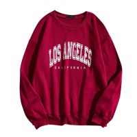 คอกลม Hoodie Hip Hop โอเวอร์ไซส์สำหรับผู้หญิงผู้ชาย Los Angeles เสื้อกีฬาแขนยาวพิมพ์ตัวอักษรฮาราจูกุเกาหลีเคป๊อปเสื้อสวมหัว Moletom