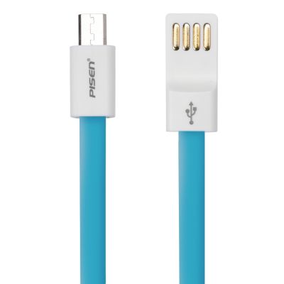 PISEN สายชาร์จ Micro USB Noodle Data Transmit and Charging Cable ยาว 800 mm อุปกรณ์สำหรับรีชาร์จและซิงค์เพื่อโอนถ่ายข้อมูลแบบ 2-in-1 USB 2.0 แรงดันสูง - สีฟ้า